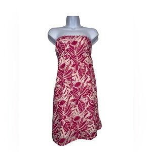 American Eagle 2010s pink and white leaf print strapless mini dress